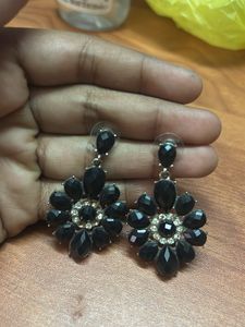 Black Floral Drop Earrings