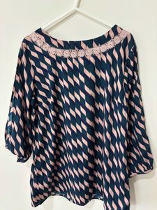 Patterned Blouse with Crochet Detail