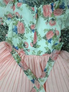 Floral and Pink Pleated Girls Dress