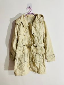 Beige Hooded Overcoat