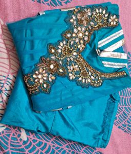 Blue Net Anarkali Churidar