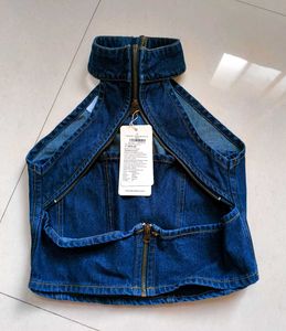 Blue Denim Halter Top with Zipper  By Freakins