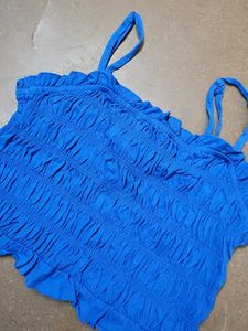 Blue Smocked Crop Top
