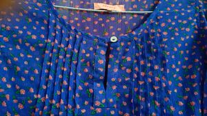 Blue Floral Sheer Ruffle Sleeve Top