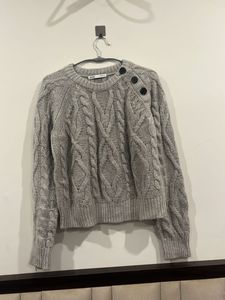 Gray Cable Knit Button Sweater