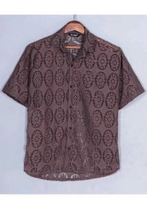 Brown Lace Crochet Short Sleeve Shirt