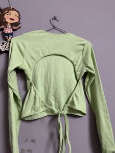 Light Green Tie Backless Long Sleeve Top