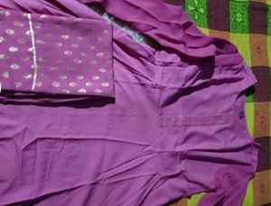 Crepe French Rose Color Anarkali With Duppata