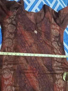 Silk Cotton Brown Double Shade Kundan Work Good