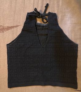 Black Halter Knit Top