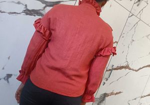 Ruffled Coral Blouse