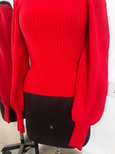 Red Knit Square Neck Top