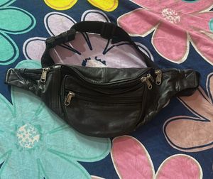 Vintage Black Leather Fanny Pack Waist Bag