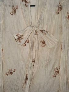 Tan Minimal Tie Up Shirt With Flower Embroidery