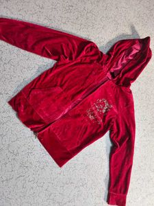 Red Velour Rhinestone Hoodie