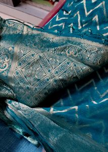 new chiffon ferozi Blue Banarasi Saree