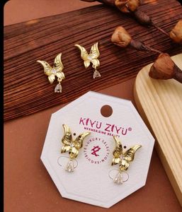 Butterfly Earrings - Gold &amp; Crystal/ Anti Tarnish