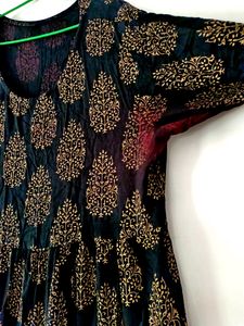 Black Angrakha Printed Cotton Heavy Gown ✨🍂