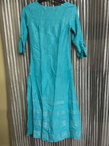 Sea Green Kurta With Silver Self fabric embroidery