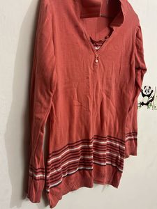 Coral Striped Knit Top