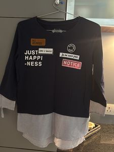 Quirky Navy Patchwork Long Top