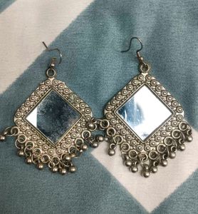 Mirrored Silver Dangle Earrings