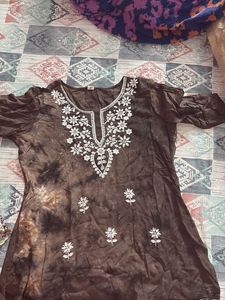 Brown Embroidered Tunic Top
