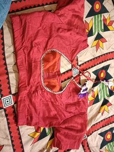 A Saree Half In Off White And rest Red