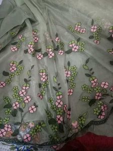 Women&#39;s Net  Embroided Frill Unstitched Lehenga