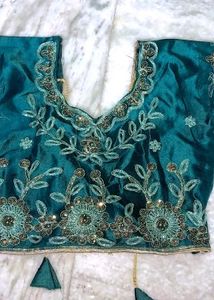 Teal Embroidered Dress Material