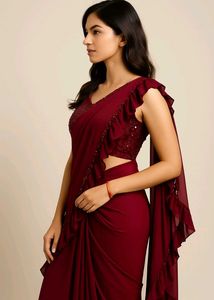Stylish Ready-to-Wear Ruffle Satin Saree