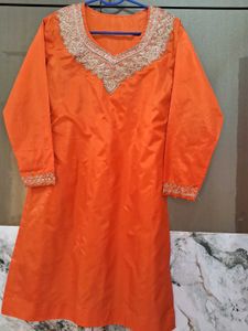 Orange Embroidered Kurta With Shalwar