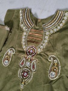 Olive Green Embellished Anarkali