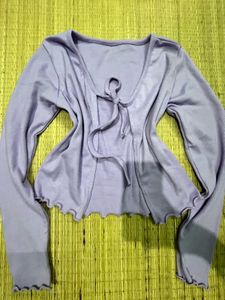 Lilac Tie-Front Ribbed Cardigan