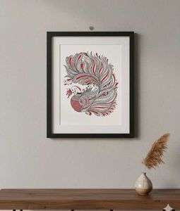 Red Feathered Elegance art piece