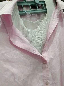 Pink Button-Down Shirt With White Tank Top