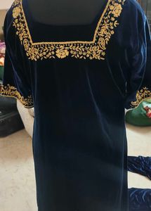 zardozi salma work Blue Velvet Kurta with patyala