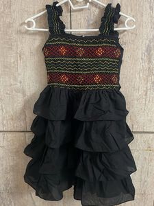 Smock work Ruffled Black Dress