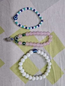 Beaded Bracelet Trio with Evil Eye Charm