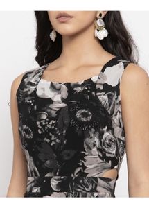 Waist Cut-Out Floral Print A-line Dress