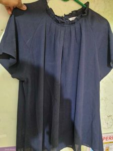 Elegant Navy Blue Ruffle Top