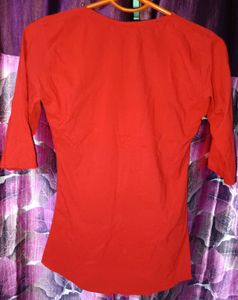 Casual Regular Sleeves Solid Women Red Top