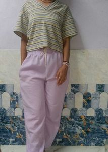 Striped Tee & Lavender Joggers Set