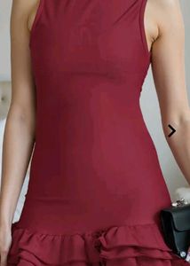 Chic Maroon Ruffle Mini Dress