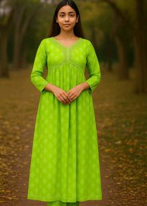 Green Printed Nyra Cut Dress