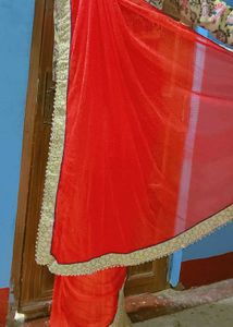 Orange &amp; Beige Embroidered Saree