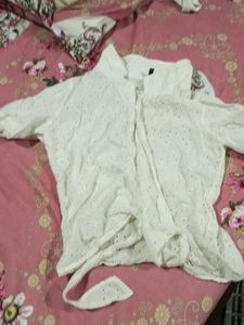 White Eyelet Tie-Front Top