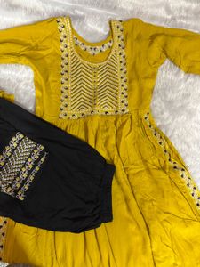 Elegant Mustard Embroidered Nayra Cut