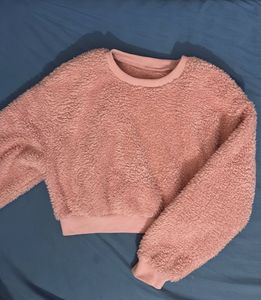 Pink cropped Fur sweatshirt