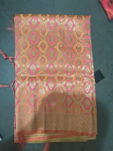 Elegant Pink &amp; Gold Banarasi Silk Saree with Tradi